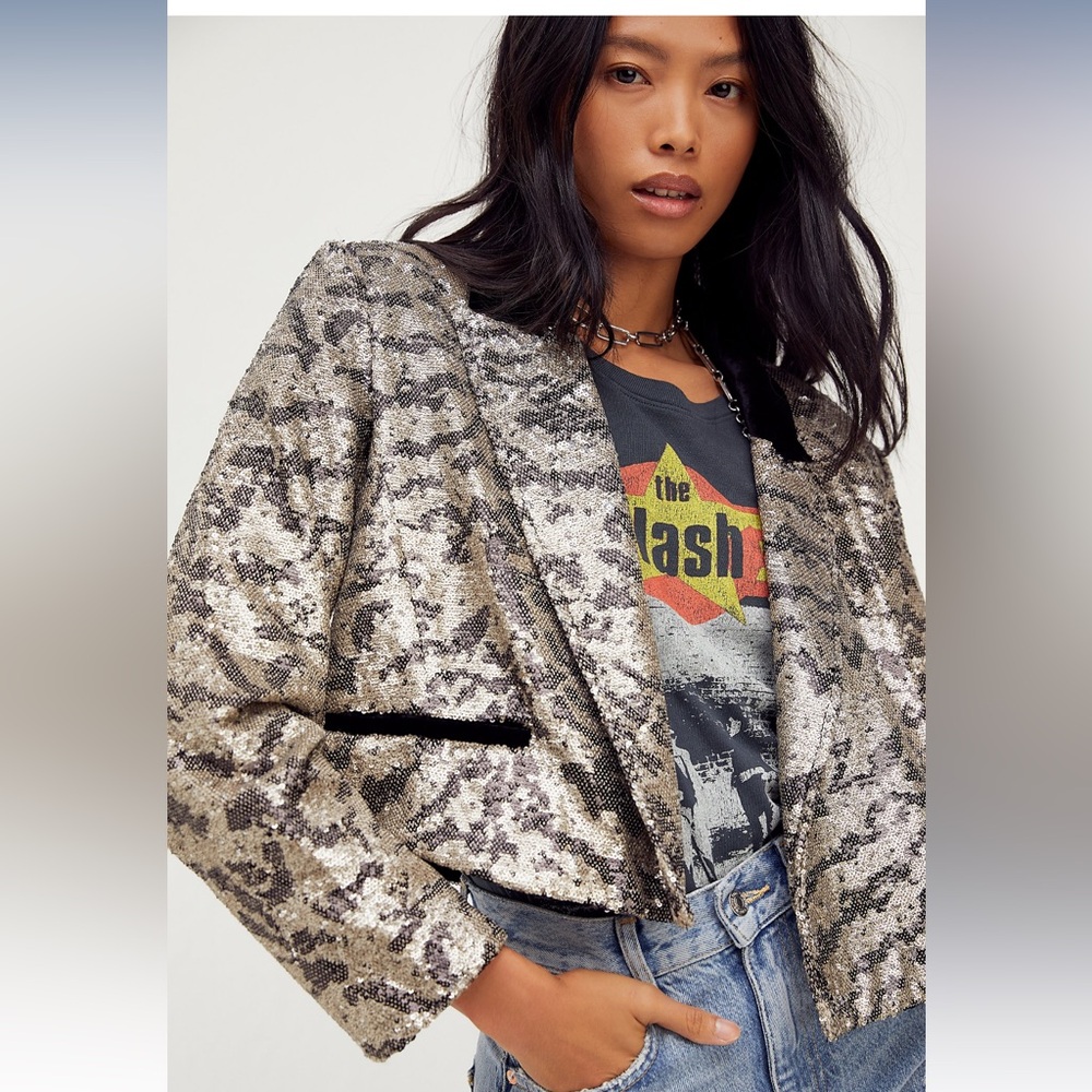 Free People Ari Sequin Cropped Blazer M